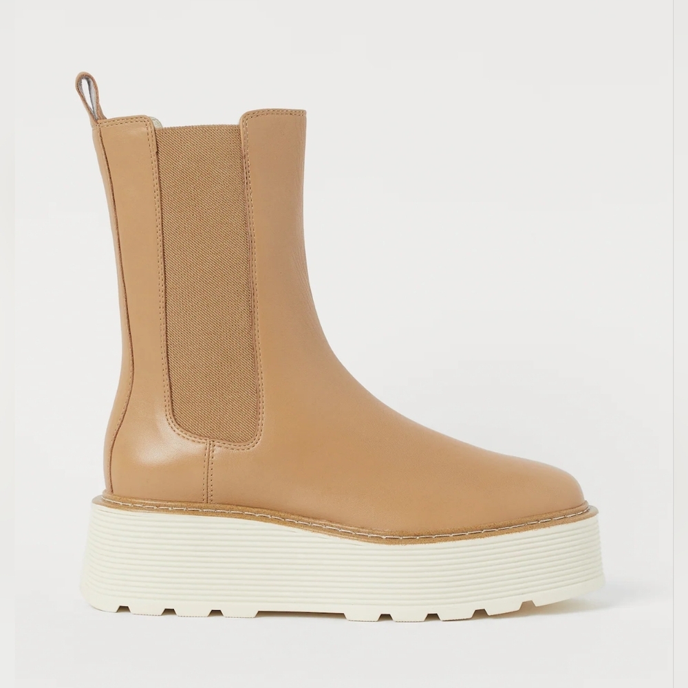 h&m leather high profile platform chunky lug sole chelsea boots - Picture 2 of 9